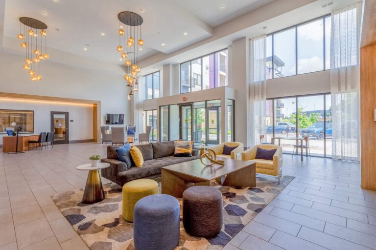 NEON Burnsville Apartments luxury leasing office.