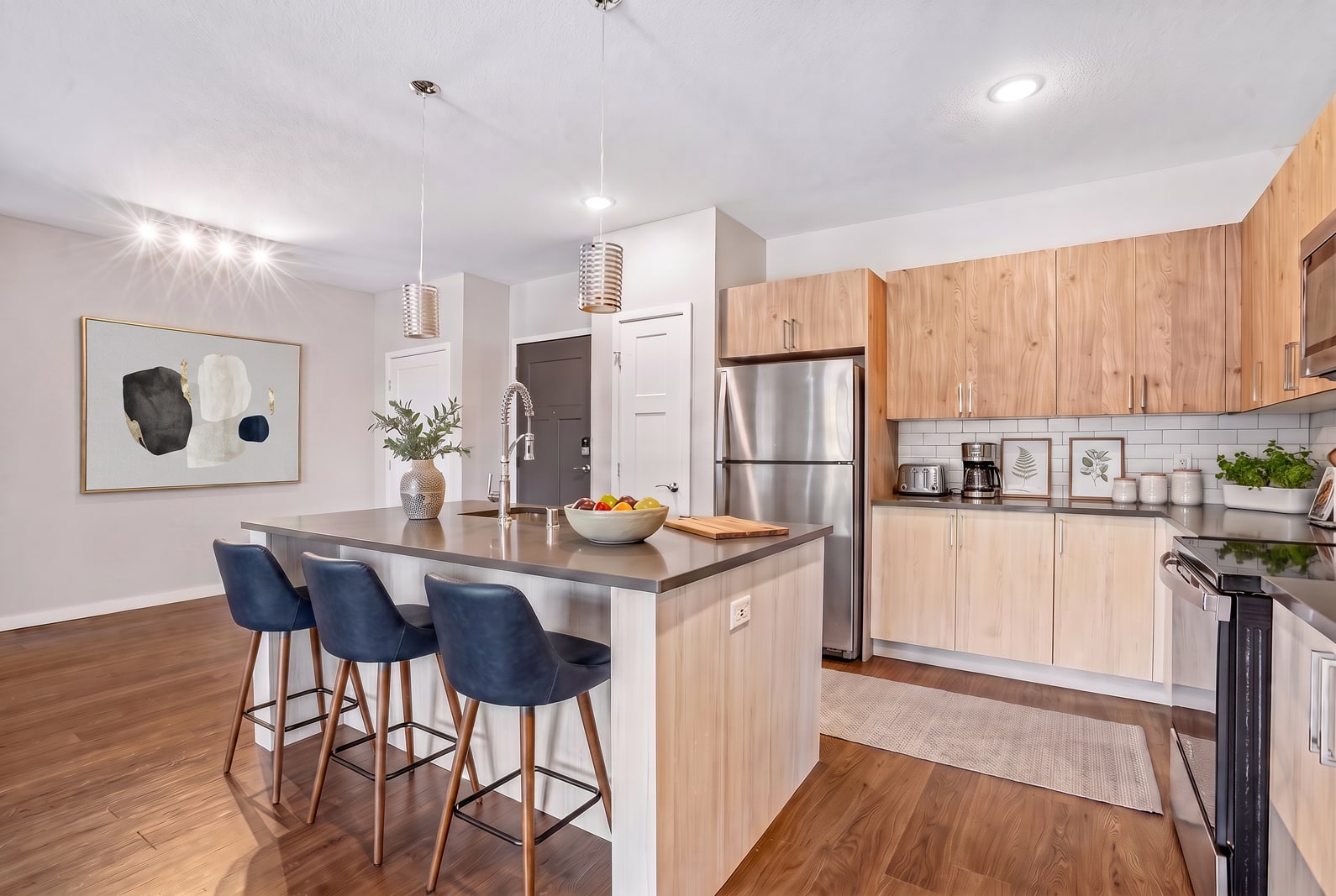 NEON Burnsville apartments modern kitchens.